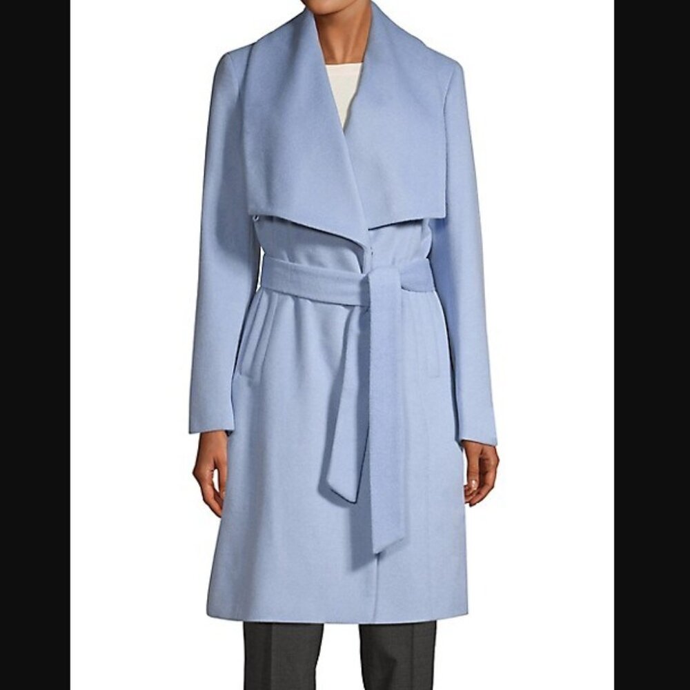 Calvin Klein Ice Blue Wool-blend Wrap Coat